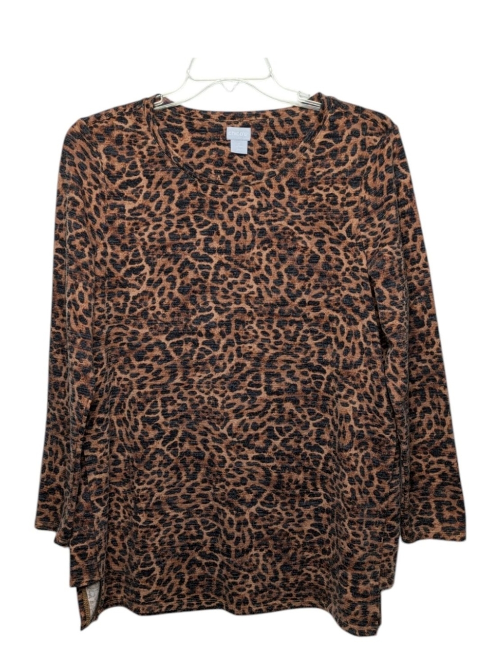Chicos 2 Animal Print Knit Tunic Top Large Brown Multi